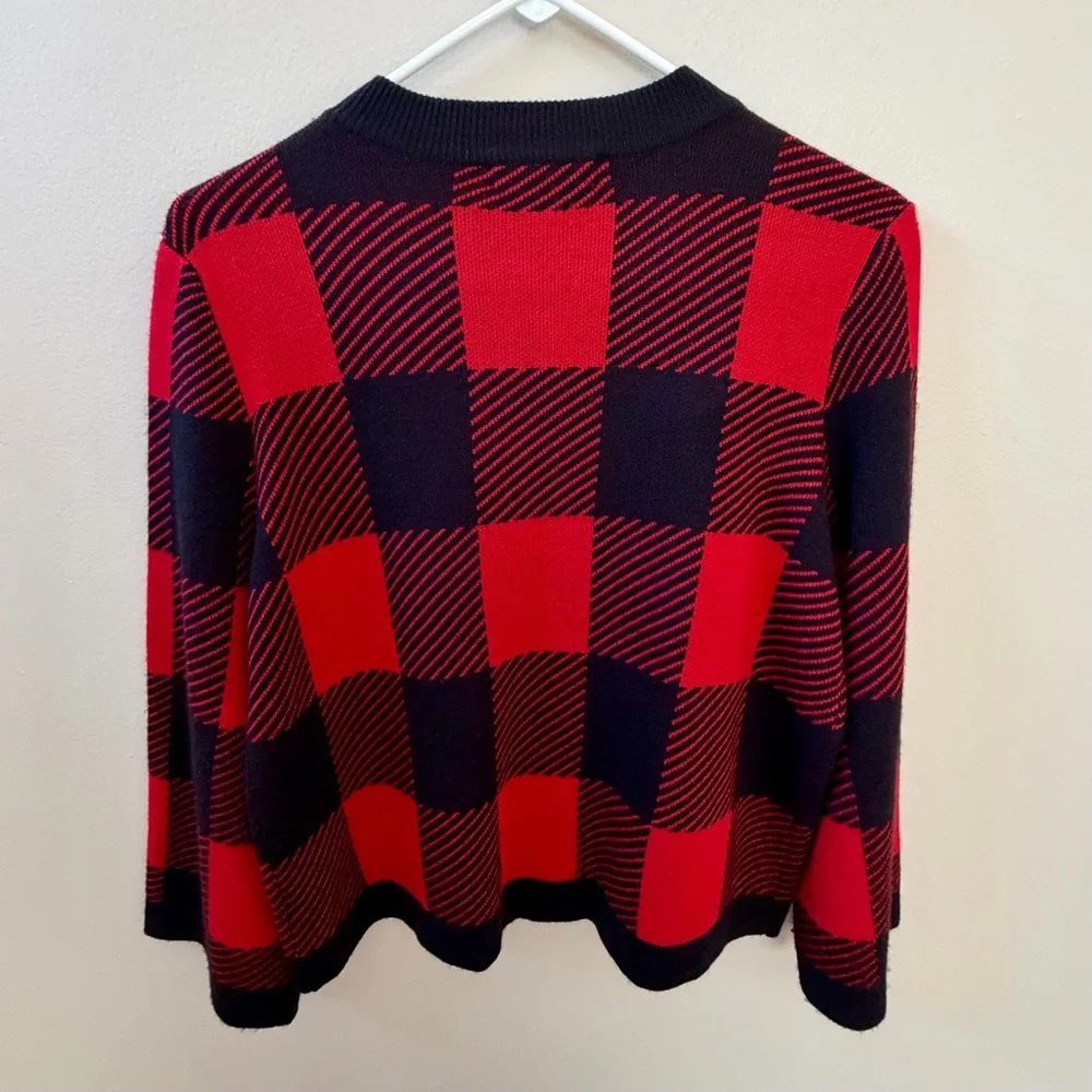 Red and Black Checkered Cardigan Sweater Sz PM